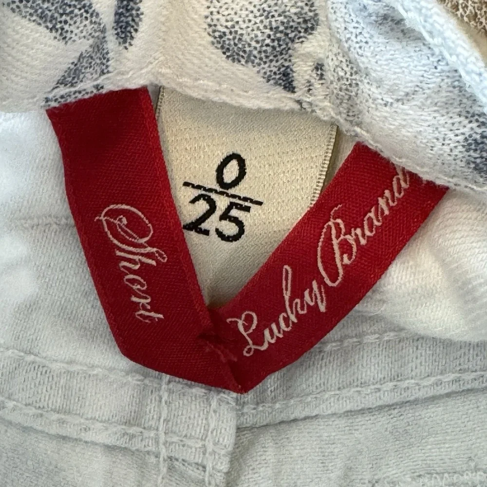 Floral Denim Cutoff Shorts Lucky Brand Garden Abbey Mid Rise White Blue 25